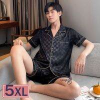 （ใหม่） M-5XL 2022 NewShort BlackSilk ชุดนอนสำหรับผู้ชาย2ชิ้น5XL ขนาดใหญ่สั้นชุด3XlPijama Hombre Loungewear Homewear