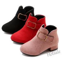 【hot sale】 ❆◈ C19 Girls Boots Red Fashion Suede High Heels Martin Boots 3-12Yrs Kids Black Single Shoes British Style