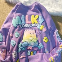 Japan Loose Cute Purple T-Shirt Amine Summer Oversize Female Tops Tees Funny Japan Harajuku Long Sleeve Bear Print T Shirt Femme