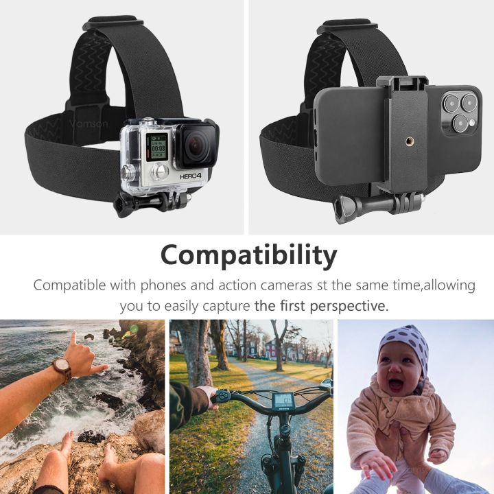 vamson-สายรัดศีรษะสำหรับกล้อง-gopro-hero-10-9-8-7-6อุปกรณ์เสริมโทรศัพท์มือถือคลิปแก้ไขสำหรับ13-12-11