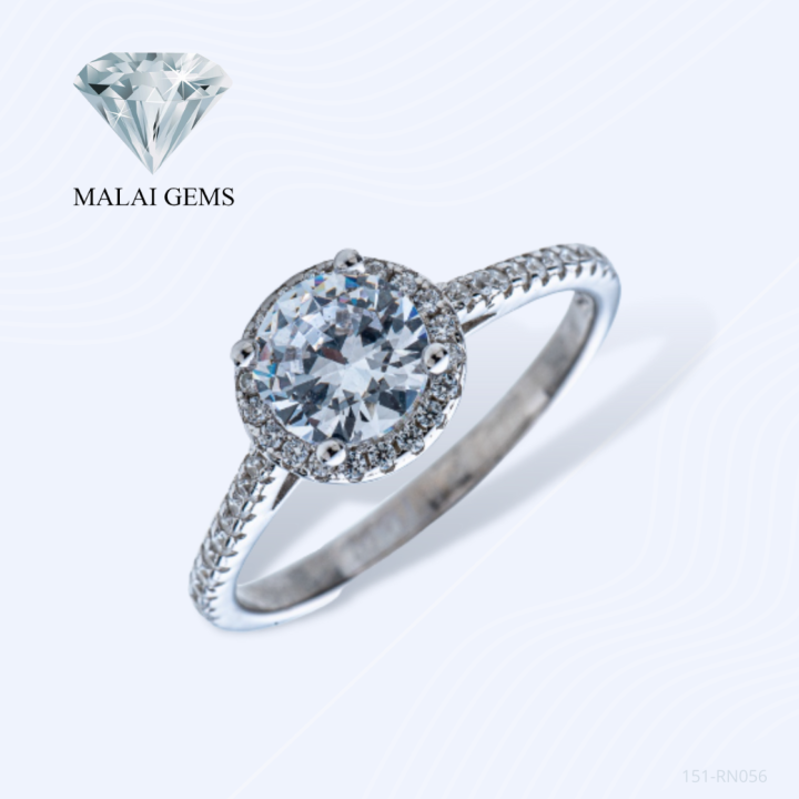 malai-gems-แหวนเพชร-แหวน-halo-เงินแท้-925-เคลือบทองคำขาว-ประดับเพชรสวิส-cz-รุ่น-151-rn056-แถมกล่อง-แหวนเงินแท้-แหวนเงิน-แหวน