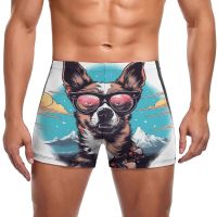 Dog Swimming Trunks Sky Landscape Beach Print Swim Shorts Quick Dry Plus Size Men Swimsuit Swimwear