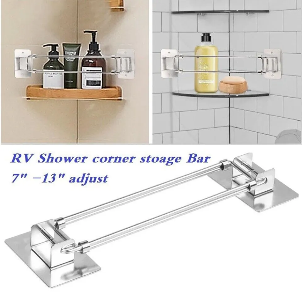 1Pcs RV Shower Corner Storage Bar- Adjustable Stainless Steel Rod