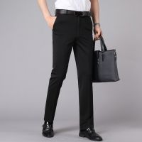 Spring Summer Mens Clothing Casual Thin Elastic Ice Silk Middle-Aged Loose Straight Tube Solid Color Business Suit Pants