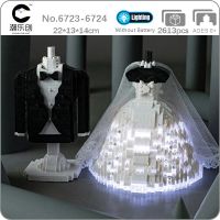 CLC Love Marriage Bride Groom Wedding Dress Costume Necklace Light Mini Diamond Blocks Bricks Building Toy For Children No Box