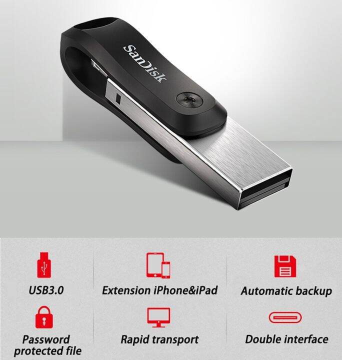 แฟลชไดรฟ์-sandisk-ixpand-go-sdix60n-128gb-256gb-pendrive-usb-3-0-ดิสก์-otg-lightning-connector-ไดรฟ์ปากกาสำหรับ-iphone-ipad