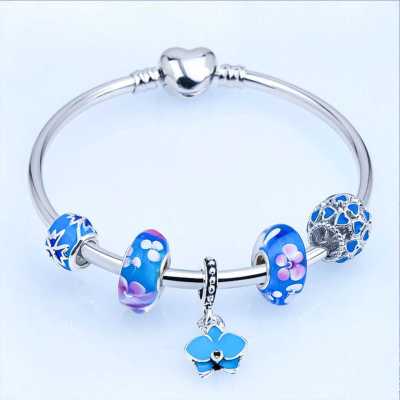 กำไลข้อมือเงิน สไตล์ Pandora - Charm คริสตัลสีฟ้า