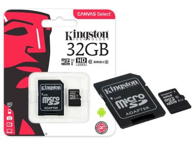 Kingston SDCS/32 GB MicroSD Canvas Select Class 10 UHS-I speeds Up to 80 MB/s Read ( SD Adapter Included) - รับประกันตลอดอายุการใช้งาน