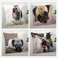 （ALL IN STOCK XZX）Cute Pug Pillow Case Polyester Decorative Pillow Case Zipper Pillow Case Square Pillow Case 40 * 40cm Delivery   (Double sided printing with free customization of patterns)