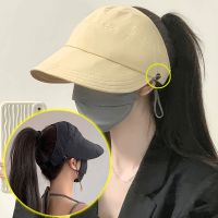 Womens Summer Sunhat Outdoor Beach Hat Fisherman Ponytail Cap Sunscreen UV Protection Cap Adjustable Wide Brim Bucket Caps