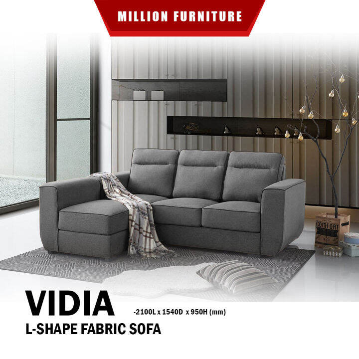 Million FurnitureVIDIA 3 seater+stool cotton fabric sofa set /sofa123 /sofa l shape /Blue /Gray