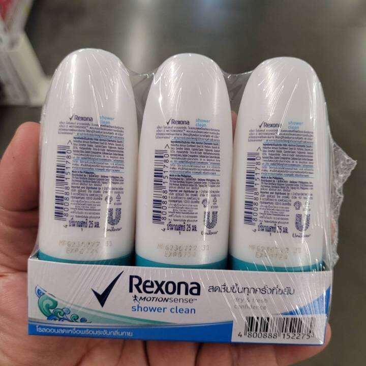 พร้อมส่ง-rexona-โรลออน-เรโซน่า-ขนาด25-มล-แพ็ค3ชิ้น-สูตรชาวเวอร์คลีนและสูตรเซ็กซี่บูเก้