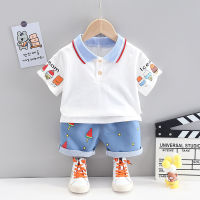 Baby boy clothes summer cute cartoon print polo collar short sleeves shorts 2 pieces boys casual sports suit childrens clothing