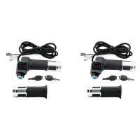 2Pair Electric Bicycle Throttle Grip with LCD Battery Voltage Display Key Knock, Universal Electric Bike Throttle Grip