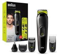 BRAUN MULTIGROOM 6-In-1 All-In-One Trimmer 3 MGK3221 เครื่องเล็มหนวดสำหรับชาย  Face Trimmer หูและอุปกรณ์แต่งขนจมูกหัว 5ชิ้น สีดำ/โวลต์สีเขียว รับประกัน 12 เดือน