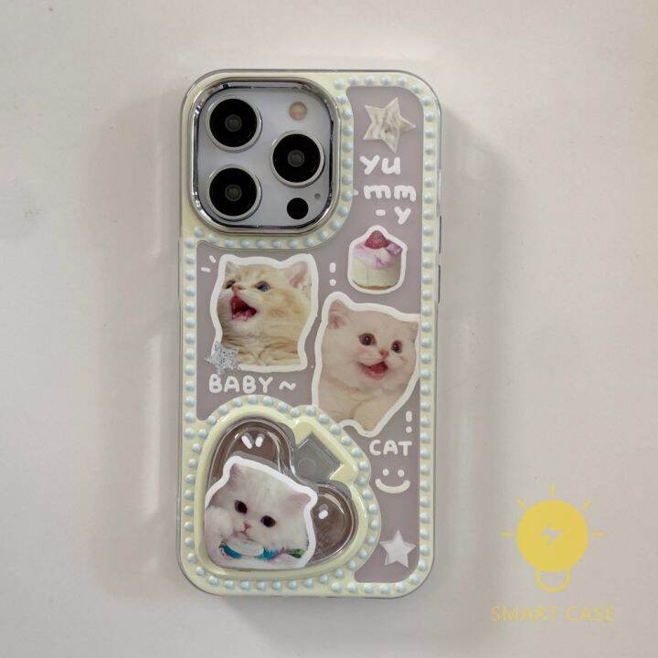 for-เคสไอโฟน-14-pro-max-cute-cat-heart-mirror-holder-เคส-phone-case-for-iphone-14-pro-max-plus-13-12-11-for-เคสไอโฟน11-ins-korean-style-retro-classic-couple-shockproof-protective-tpu-cover-shell