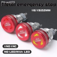 16/19/22mm Mushroom Emergency Stop Metal Button Switch With LED Light 1NO1NC Waterproof Rotary Power Switches 5V 12V 24V 220V