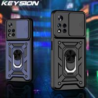 ❀❁☒ KEYSION Shockproof Case for Redmi Note 11 11S 10 Pro Ring Stand Push Pull Camera Protection Phone Cover for POCO M4 X4 Pro X3 GT