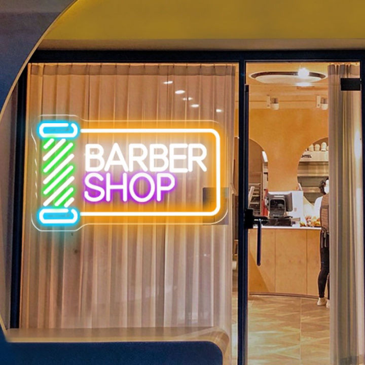 ป้ายไฟ-ป้ายไฟนีออนดัด-ป้ายไฟตัวอักษร-ป้ายไฟร้านbarbershop-ป้ายไฟร้านตัดผม-ป้ายไฟร้าน-open-barbershop