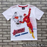 เสื้อเด็กผู้ชาย Justice League  (JL650582) เนื้อผ้าคอตตอนสีขาว S-M-L-XL พร้อมส่ง