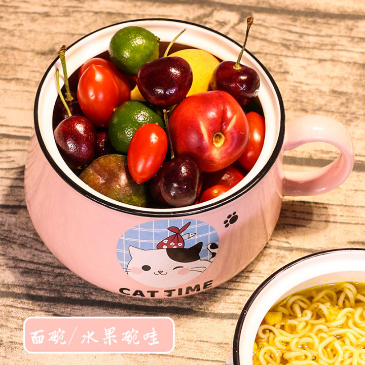 1020ml-creativity-high-capacity-spoon-with-lid-ceramics-instant-noodle-bowl-young-girl-dorm-room-student-office-super-large-bowl