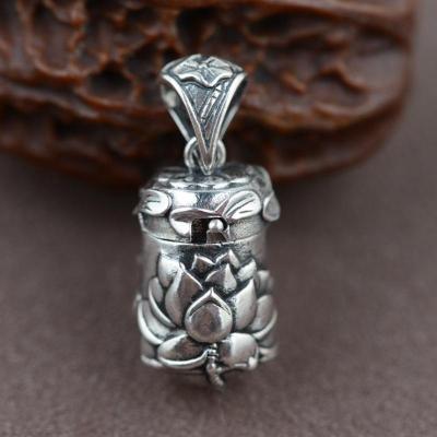 Real 925 Sterling Silver Buddha Lockets Floating Mantra Lotus Pendants Openable Antique Buddhist Prayer Box Talisman Amulet