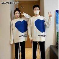 MAYCHEER เสื้อสเวตเตอร์คอกลมสีบล็อกชายเสื้อสเวตเตอร์ทรงหลวมใส่ได้หลายโอกาส