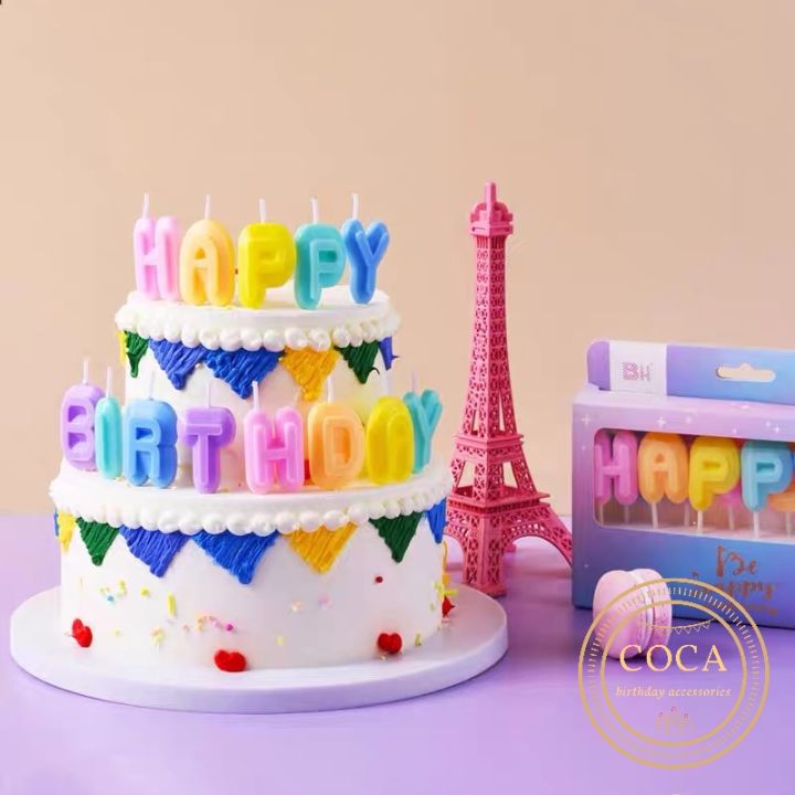 Bộ nến Happy Birthday màu Pastel phong cách Hàn Quốc 