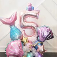 33Pcs/set Mermaid Party Number Balloons Rose Gold 0-9 Number Foil Balloon Kids Little Mermaid Theme Birthday Party Decorations Balloons