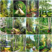 MomoArt 5D DIY Diamond Painting Tree Needlework Diamond Embroidery Landscape Rhinestone Picture Forest Mosaic Home Decor