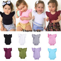 Thorn Tree ทารกแรกเกิดเด็กผู้หญิง Boy Fly Sleeve Romper รอบคอชุดบอดี้สูทสีทึบเสื้อผ้าฤดูร้อน