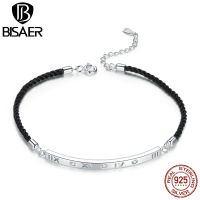 BISAER 925 Sterling Silver Roman Numeral Bracelet Silver Women Chain Bracelets Sterling Silver Jewelry ECB194