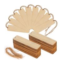 50 PCS Wood Blank Bookmarks Unfinished Wooden Book Marks Hanging Tag with Holes and Ropes DIY Craft Projects