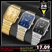 Mens Luxury Stainless Steel Gold Watch Top Brand Relogio Masculino Geneva Rectangle Quartz Watch Man Business Watches Mens