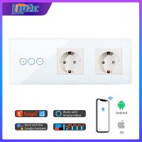 Bingoelec Wifi Smart Dimmer Light Switches with EU Standard Wall Power Sockets Crystal Dimmable Touch Switches With Tuya App Ratchets Sockets