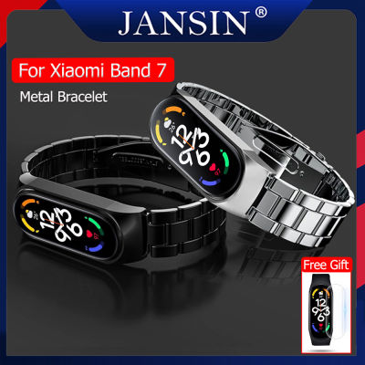 สาย สำหรับ Xiaomi Mi Band 7 สายรัดสแตนเลสของ สายโลหะ Xiaomi Mi Band 7 สายนาฬิกาสำรอง สร้อยข้อมือสายรัดข้ + ฟิล์มกันรอย ฟิล์ม