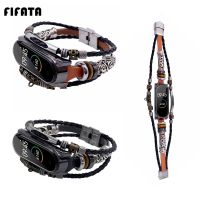 FIFATA Retro Beaded Style Metal+Leather Replacement Watch Strap For Xiaomi Mi Band 4/Mi Band 3 Smart Watch Wristband Accessories Smartwatches