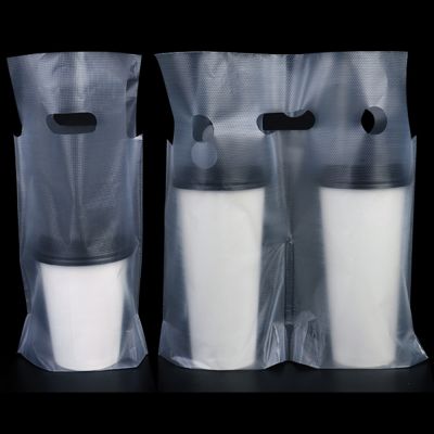 100Pcs/lot Plastic Packaging Bag Single Double Cups Milk Tea Coffee Beverage Cup Takeout Transparent Film Bag for Wedding Party
