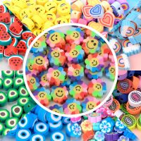 100pcs Polymer Clay Beads Mixed Flower Fruit Animal Smiley Beads Loose Spacer Beads For Jewelry Making DIY Accessorie Beads