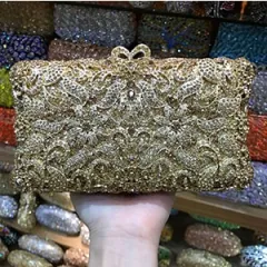 XIYUAN French fries shape Bling Crystal Clutch purse Evening bags Handbag  For Women Wedding Party Diamond Minaudiere Purses gold