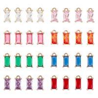 1Box 32Pcs 8 Colors Transparent Glass Charms with Brass Findings Faceted Rectangle Light Gold Mixed Color 8.5x4x3mm Hole: 1mm 4pcs/color