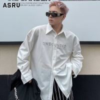 ASRV เสื้อยืดปักตัวอักษรสีขาวเสื้อเชิ้ตแขนยาวเสื้อเชิ้ตลำลองเกาหลีสำหรับผู้ชาย