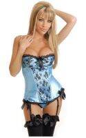 2021Blue Lace Corset Hot Fashion Adjustable Floral Embroidered Overbust Corset