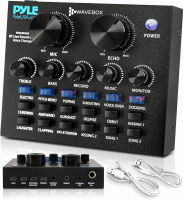 Pyle PKSCRD208 Bluetooth Mini Audio Interface Podcast Mixer Sound Card - Live Streaming for PC Computer iPhone Broadcasting | Voice Changer V8 with 12 Sound Effects,3 Inputs, Mic Input