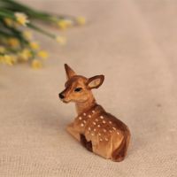 Wood Carved Christmas Deer Handcraft Gift Reindeer Christmas Decoration Garden Miniatures Props