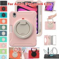 สำหรับ iPad Mini 6th รุ่น2021 8.3 "° 360แท็บเล็ตสำหรับเด็กเคสหุ้มแท็บเล็ตกันกระเทือนทนทานหมุนได้มีช่องใส่ปากกา