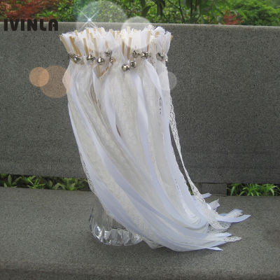 Newest 502010pcslot white lace wedding ribbon wands wedding wands for wedding decoration