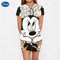 2023 Summer New Disney Childrens Wear Mickey Mouse Skinny Dress Printed Round Neck Skinny Dress Casual Sporty Style Girl