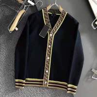 Fendi 2022ใหม่ Double F Letter Women S Jacquard Top Cardigan Spring V-Neck Jacket