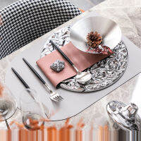 Western Stainless Steel Sara Butter Bowl Steak Restaurant Serving Silver Glass Wave Texture Round Tray Mat Kitchen Tableware